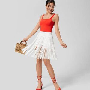 ✨ Halara High Waisted 2-in-1 Side Pocket Fringe Midi Resort Skirt White XL ✨